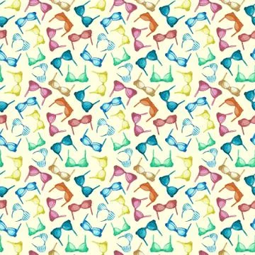 Seamless pattern with different bras. Hand drawing watercolor Stock Illustration