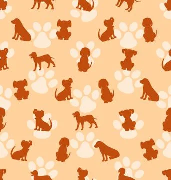 Seamless Pattern with Different Breeds of Dogs, Texture with Silhouettes Cani Stock Illustration