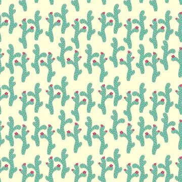 Seamless pattern with different cactus. Bright repeated texture with green ca Stock Illustration