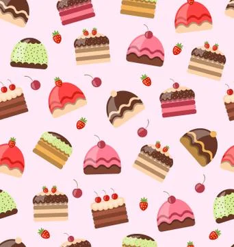 Seamless Pattern with Different Cake Illustrazione stock