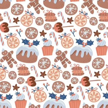 Seamless pattern with different christmas pastry and sweeties. Endless texture Stock Illustration