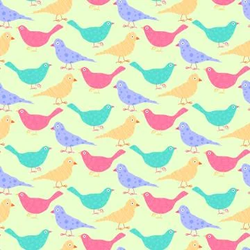 Seamless pattern of different colored wild birds. 库存插图