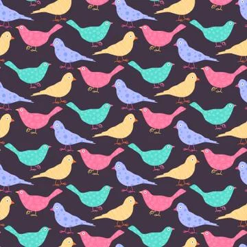 Seamless pattern of different colored wild birds. Stock Illustration