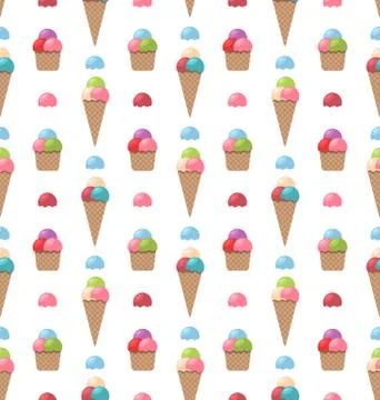 Seamless Pattern with Different Colorful Ice Creams Illustrazione stock