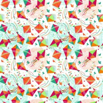 Seamless pattern with different colors kites. Vector illustration Stock Illustration