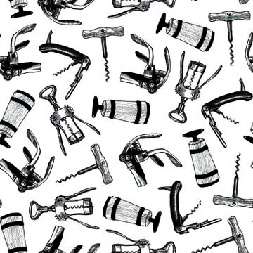 Seamless pattern with different corkscrews Stock Illustration