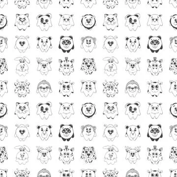 Seamless pattern with different cute animals. Stock Illustration