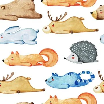 Seamless pattern with different cute animals. Lazy animals. Stock Illustration