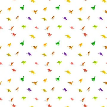 Seamless pattern of different dinosaur toys on white background Stock Photos