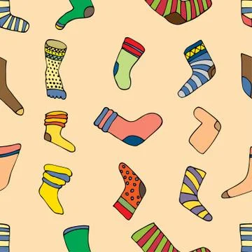 Seamless pattern with different doodle hand drawn socks on chevr Stock Illustration