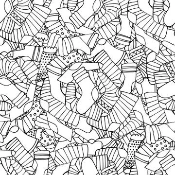 Seamless pattern with different doodle hand drawn socks on chevr 스톡 일러스트