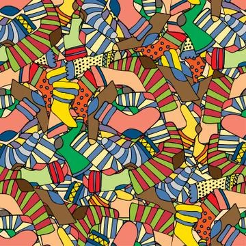 Seamless pattern with different doodle hand drawn socks on chevr Stock Illustration