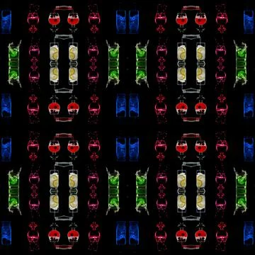 Seamless pattern with different drinks on a black background 写真素材
