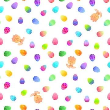 Seamless pattern with different Easter eggs and rabbit. Illustrazione stock
