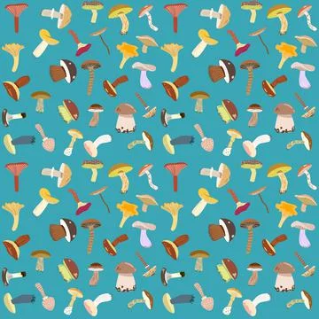 Seamless pattern with different edible mushrooms. Background for textiles Stock Illustration