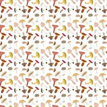 Seamless pattern with different edible mushrooms. Background for textiles Stock Illustration