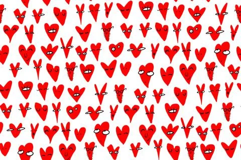 Seamless pattern with different emotions of cartoon hearts Stock Illustration