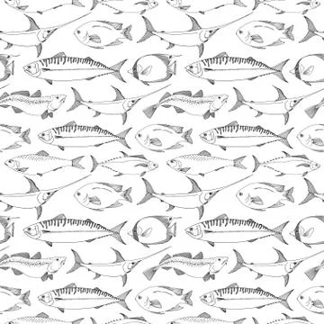 Seamless pattern with different fishes. Vector illustration Stock Illustration