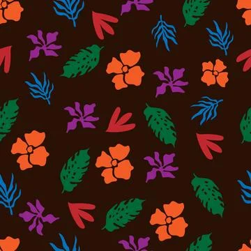 Seamless pattern of different flowers on a brown background Stock Illustration