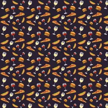 Seamless pattern, different food of different cuisines of the world - Vect... Stock Photos