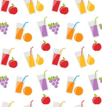 Seamless Pattern with Different Fresh Fruit Juices Stock Illustration