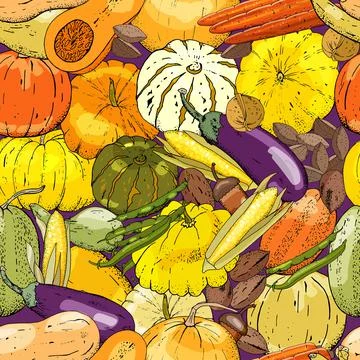 Seamless pattern with different fresh vegetables. Endless texture for your de Stock-Illustration