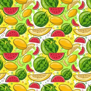 Seamless Pattern Different Fruits Summer Ornament Background Stock Illustration