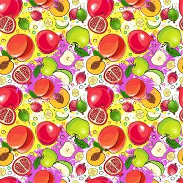 Seamless Pattern Different Fruits Summer Ornament Background Stock Illustration