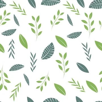 Seamless Pattern with different green branch Stock Illustration