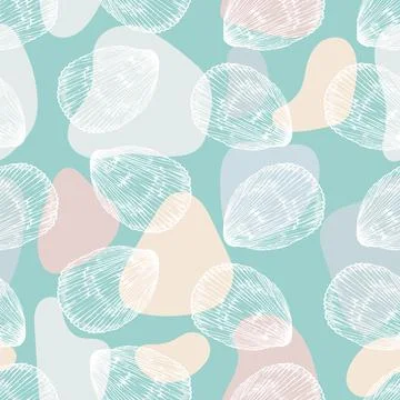 Seamless pattern different hand drawn seashells vector illustration Stock Illustration