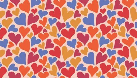 Seamless pattern with different heart shapes in playful and decorative style. Stock Illustration