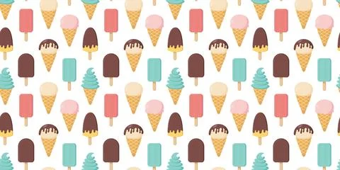 Seamless pattern with different ice cream. Sweet summer treats. Flat style .. Stock Illustration