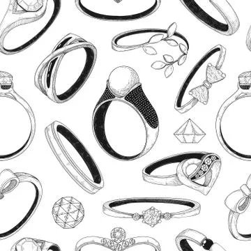 Seamless pattern with different jewelry rings. Vector. Stock Illustration
