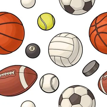 Seamless pattern different kinds sport balls. Color vector flat illustration Stock-Illustration