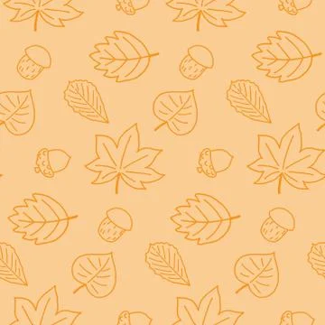 Seamless pattern with different leaves, acorns and mushrooms. Autumn style Stock Illustration