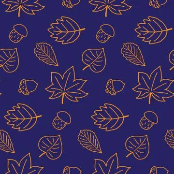 Seamless pattern with different leaves, acorns and mushrooms. Autumn style Stock Illustration