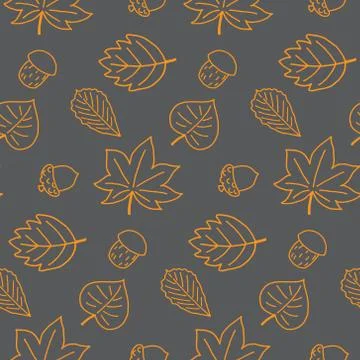 Seamless pattern with different leaves, acorns and mushrooms. Autumn style Stock Illustration