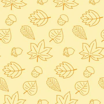 Seamless pattern with different leaves, acorns and mushrooms. Autumn style. Y Stock Illustration