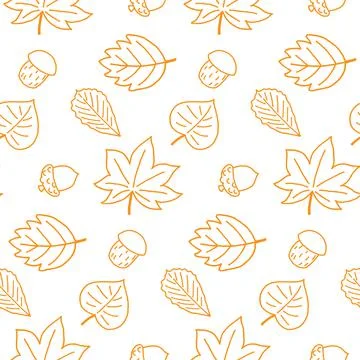 Seamless pattern with different leaves, acorns and mushrooms. Autumn style. W Stock Illustration