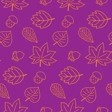 Seamless pattern with different leaves, acorns and mushrooms. Autumn style. P Stock Photos