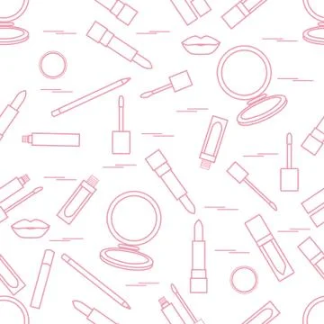 Seamless pattern of different lip make-up tools. Vector illustration of lipst Stock Illustration