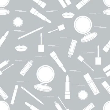 Seamless pattern of different lip make-up tools. Vector illustration of lipst Stock Illustration
