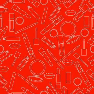 Seamless pattern of different lip make-up tools. Glamour fashion vogue style. Stock Illustration