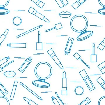 Seamless pattern of different lip make-up tools. Vector illustration of lipst Illustrazione stock
