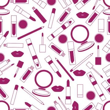 Seamless pattern of different lip make-up tools. Glamour fashion vogue style. Stock Illustration