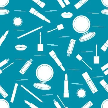 Seamless pattern of different lip make-up tools. Vector illustration of lipst Stock Illustration