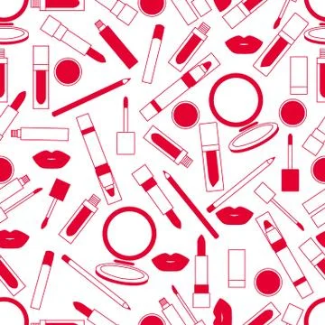 Seamless pattern of different lip make-up tools. Glamour fashion vogue style. Stock Illustration