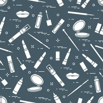 Seamless pattern of different lip make-up tools. Vector illustration of lipst Stock Illustration