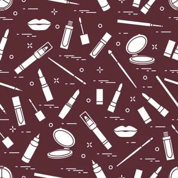 Seamless pattern of different lip make-up tools. Vector illustration of lipst Stock Illustration
