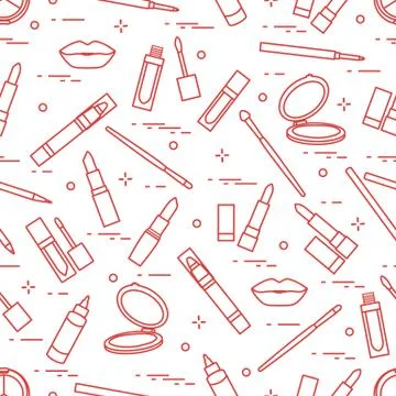 Seamless pattern of different lip make-up tools. Vector illustration of lipst Stock Illustration